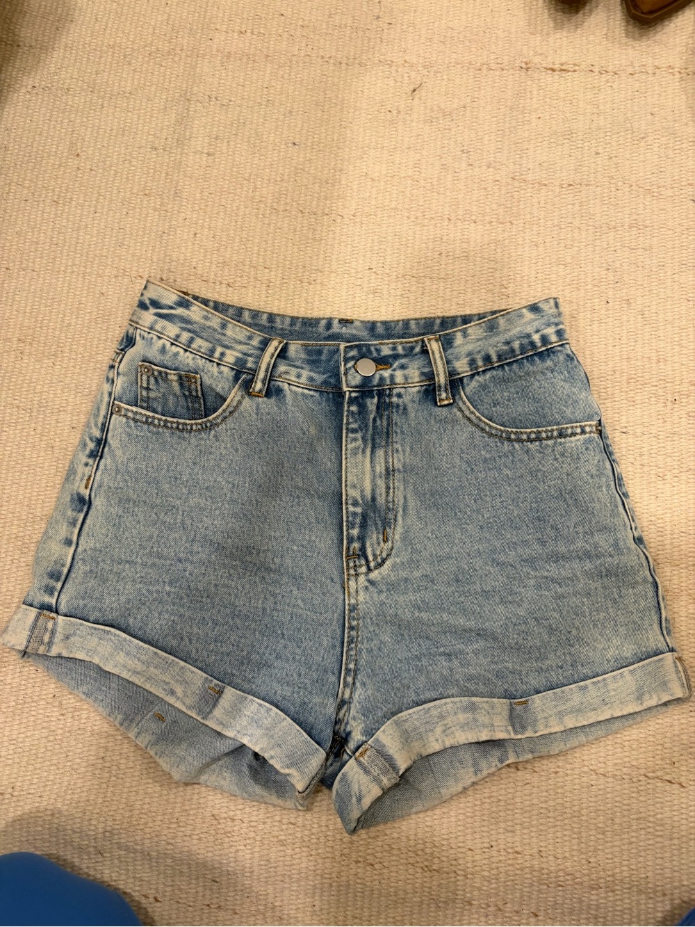 SHEIN Light Blue High Waist Rolled Hem Denim Shorts
